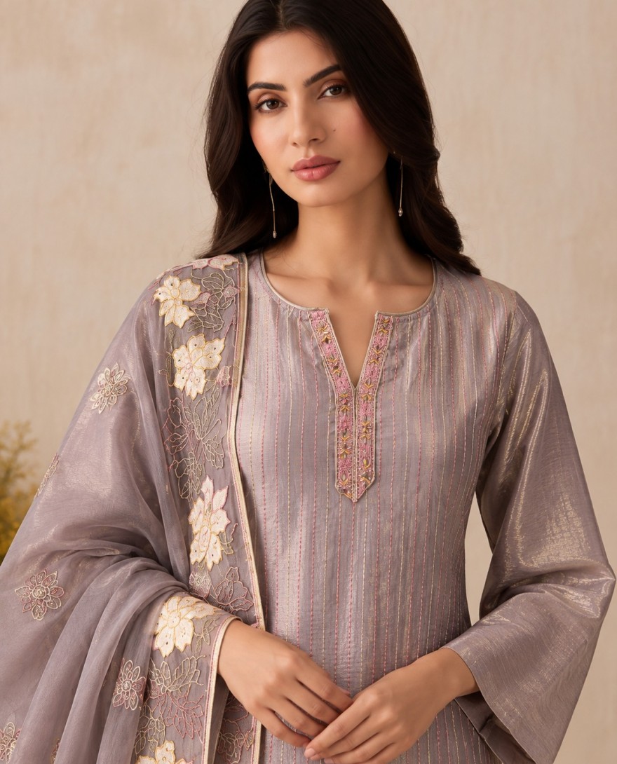 7115 - Lavender Shimmer Embroidered Work Readymade Salwar Suit